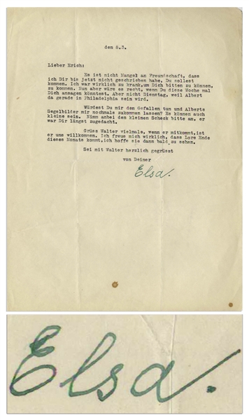 Elsa Einstein Letter Signed -- ''...send me Albert's sailing pictures one more time?...''
